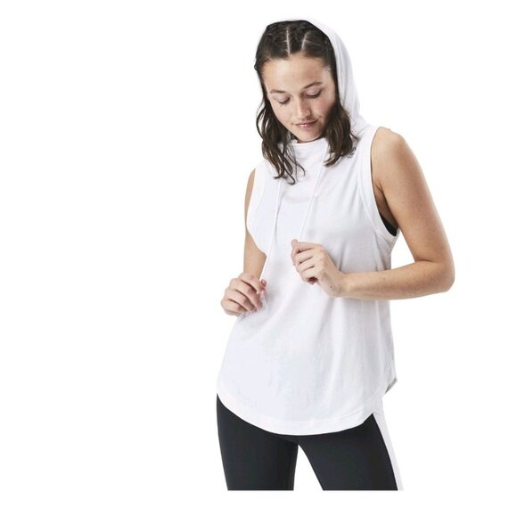 Reebok Womens Small Workout Ready Sleeveless Hoodie Running White Speedwick - Picture 1 of 8